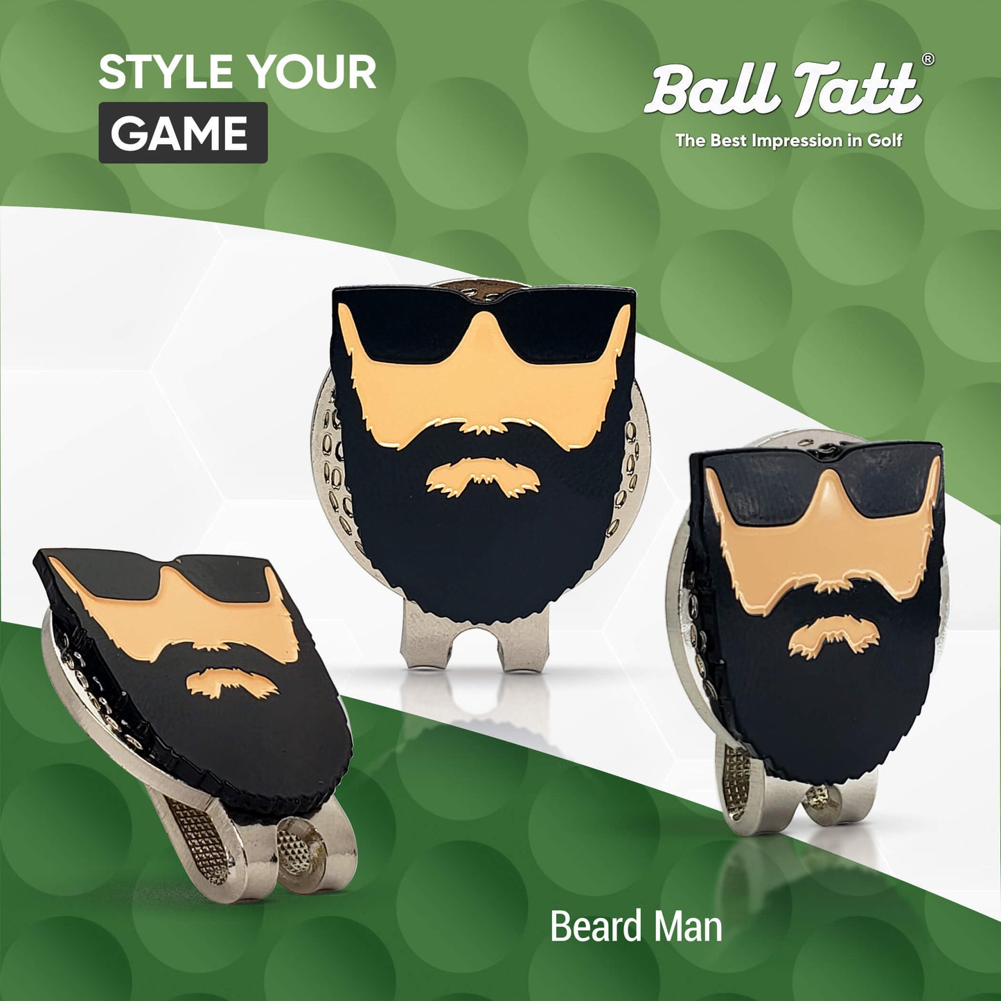 beard man ball tatt hat clip golf ball marker