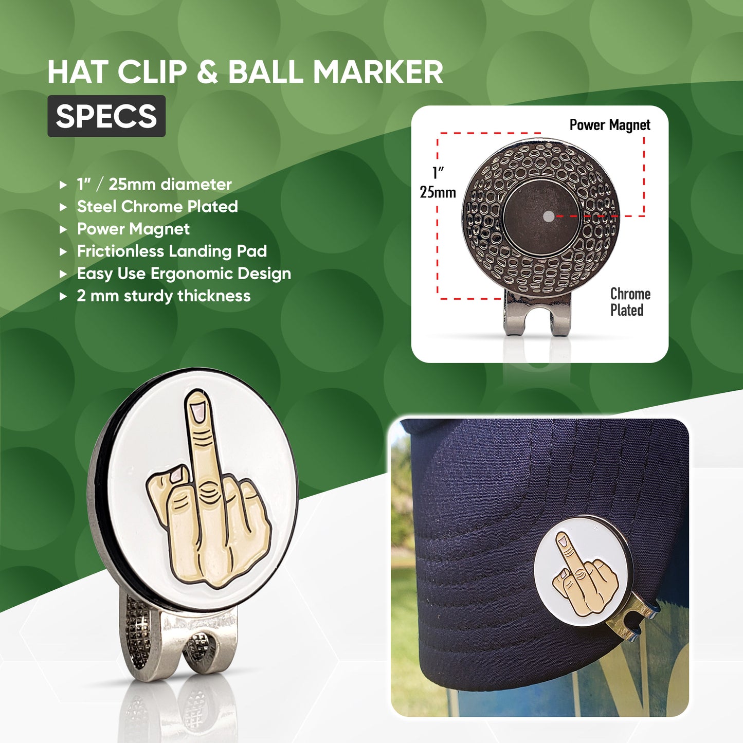 Middle Finger 1" Hat Clip Set