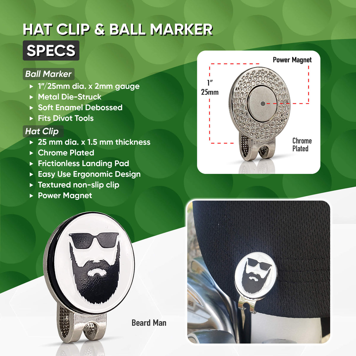 Beard Man Hat Clip Ball Marker Set