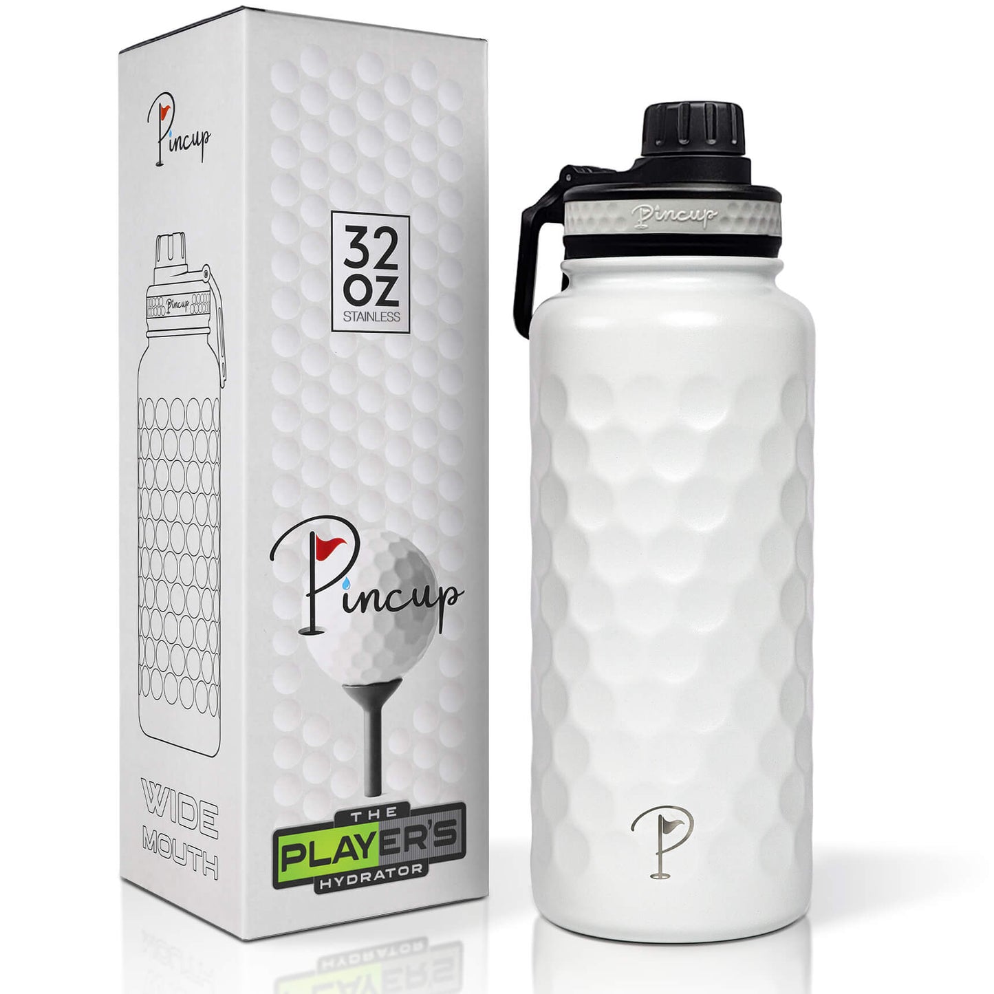 Pincup - 32 oz Insulated Water Bottle - Golf Dimpled - Stainless Steel –  MADE 4 FANS