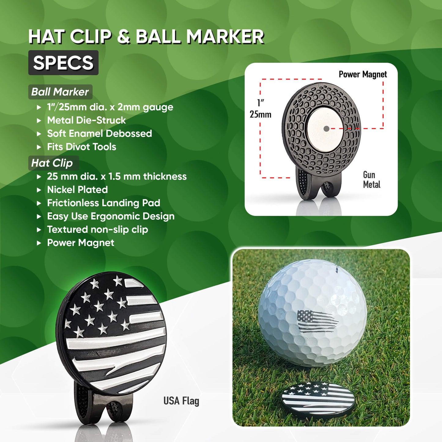 USA Flag Hat Clip Set