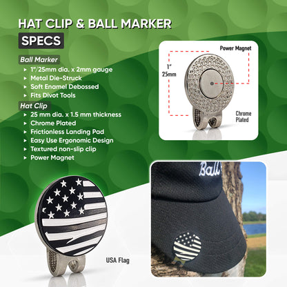 USA Flag Hat Clip Ball Marker Set