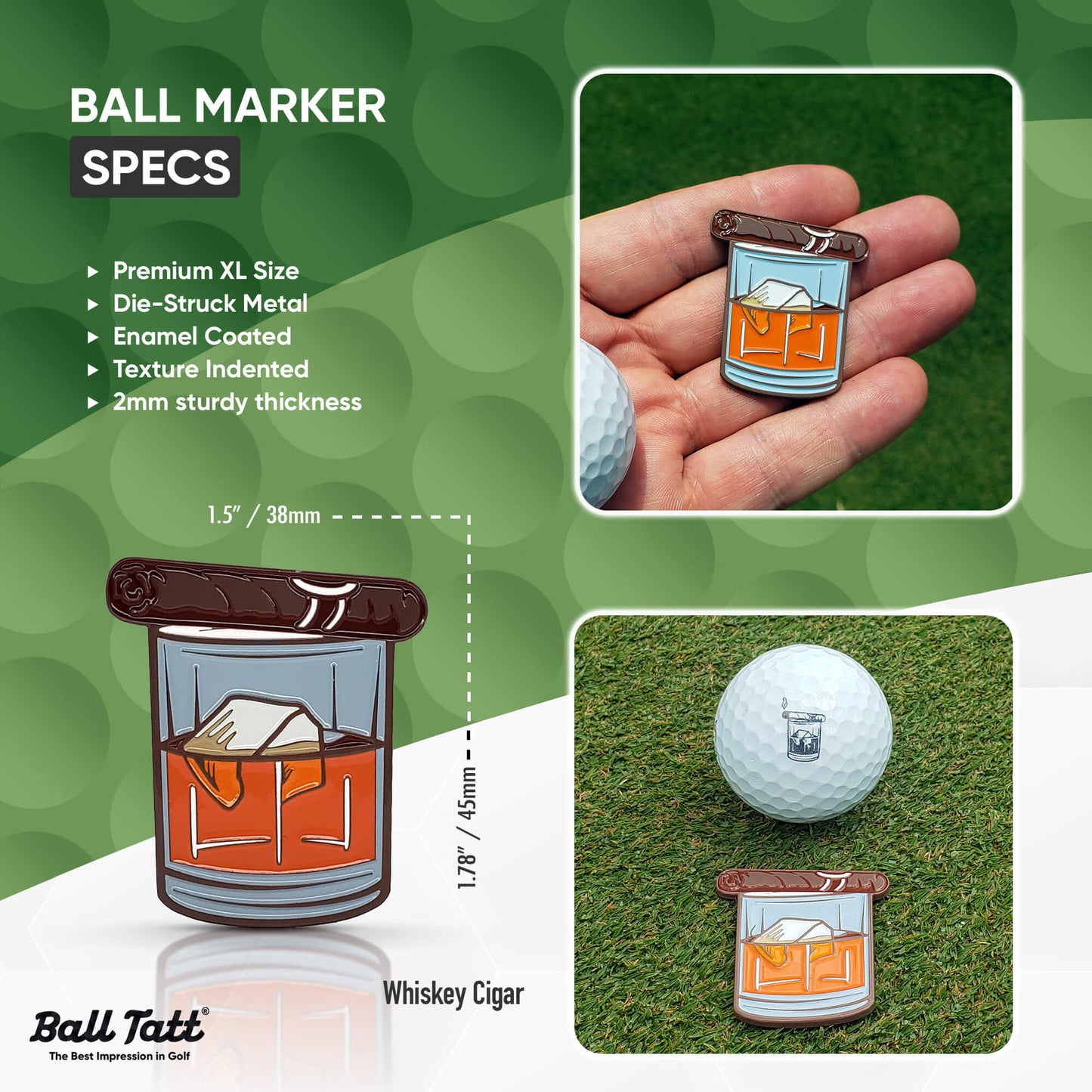 Whiskey Cigar Ball Marker Hat Clip Set